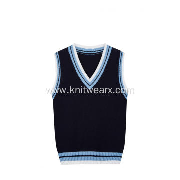 Boy's Knitted Contrast Rib School Vest